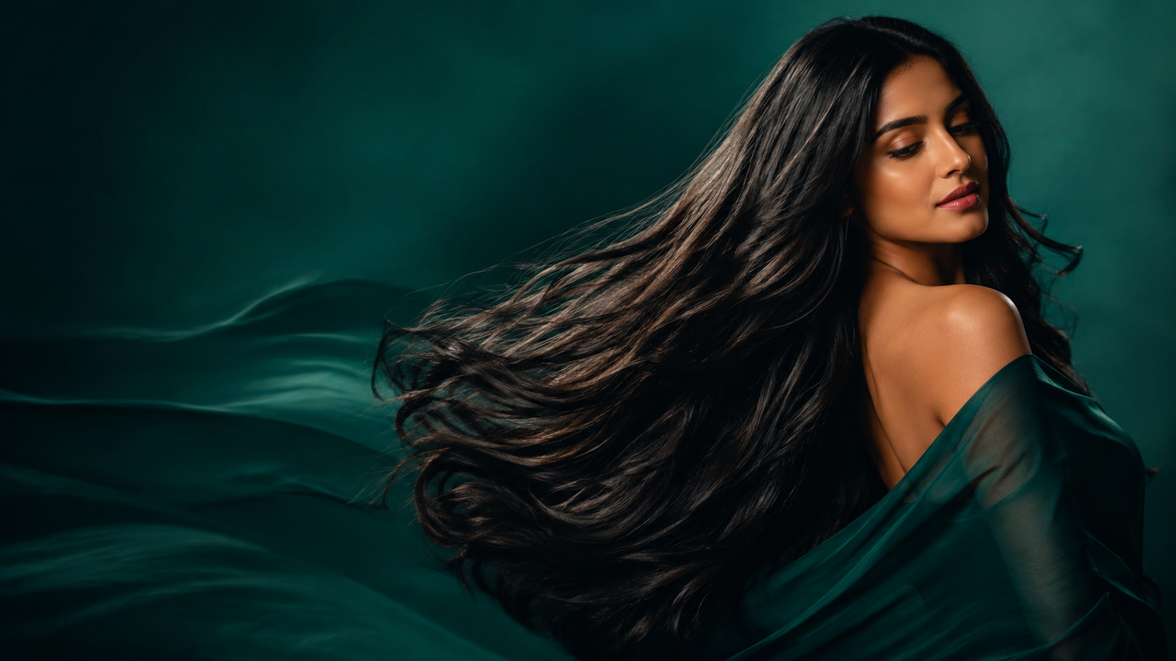Woman with long healthy styled hair